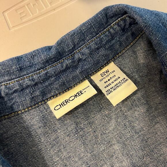 Vintage 90s Cherokee Cotton Denim Button Down Sleeveless Tank Top Shirt Size 22W - Picture 5 of 8